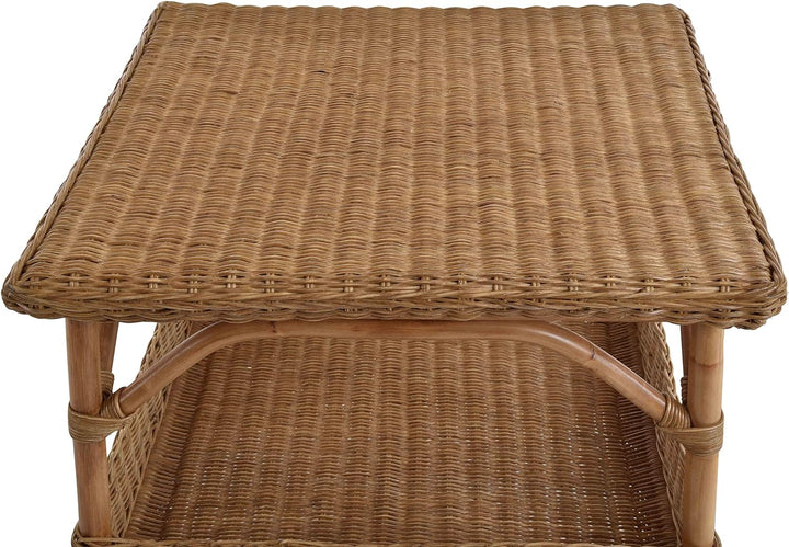 Krines Home Rattan-Tisch Beistelltisch Quadratisch Couchtisch Rattan Wohnzimmer Tisch Ablage 59x59 (