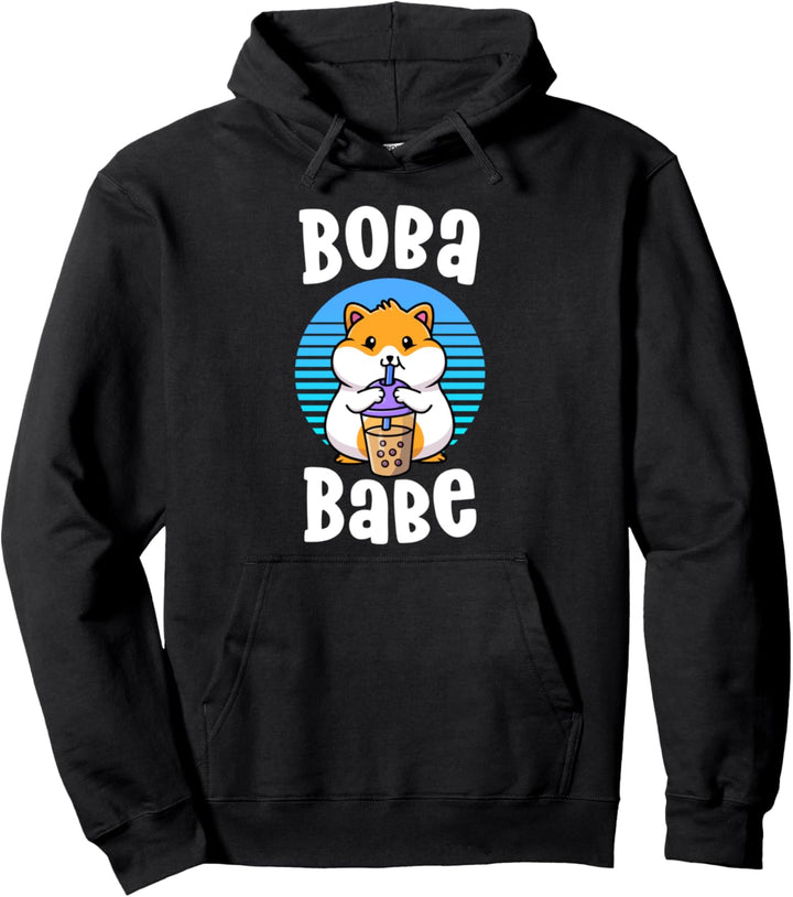 Boba Babe Retro Bubble Tea Shirts Women Kawaii Hamster Gift Pullover Hoodie