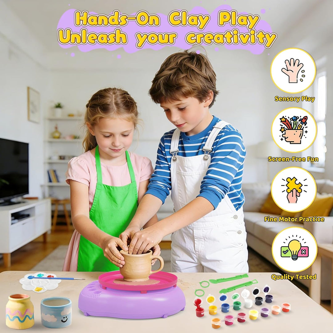Töpferscheibe für Kinder 6-12 Jahre – Komplettes DIY-Töpfer-Set für Anfänger mit 4 Lufthärtenden Ton