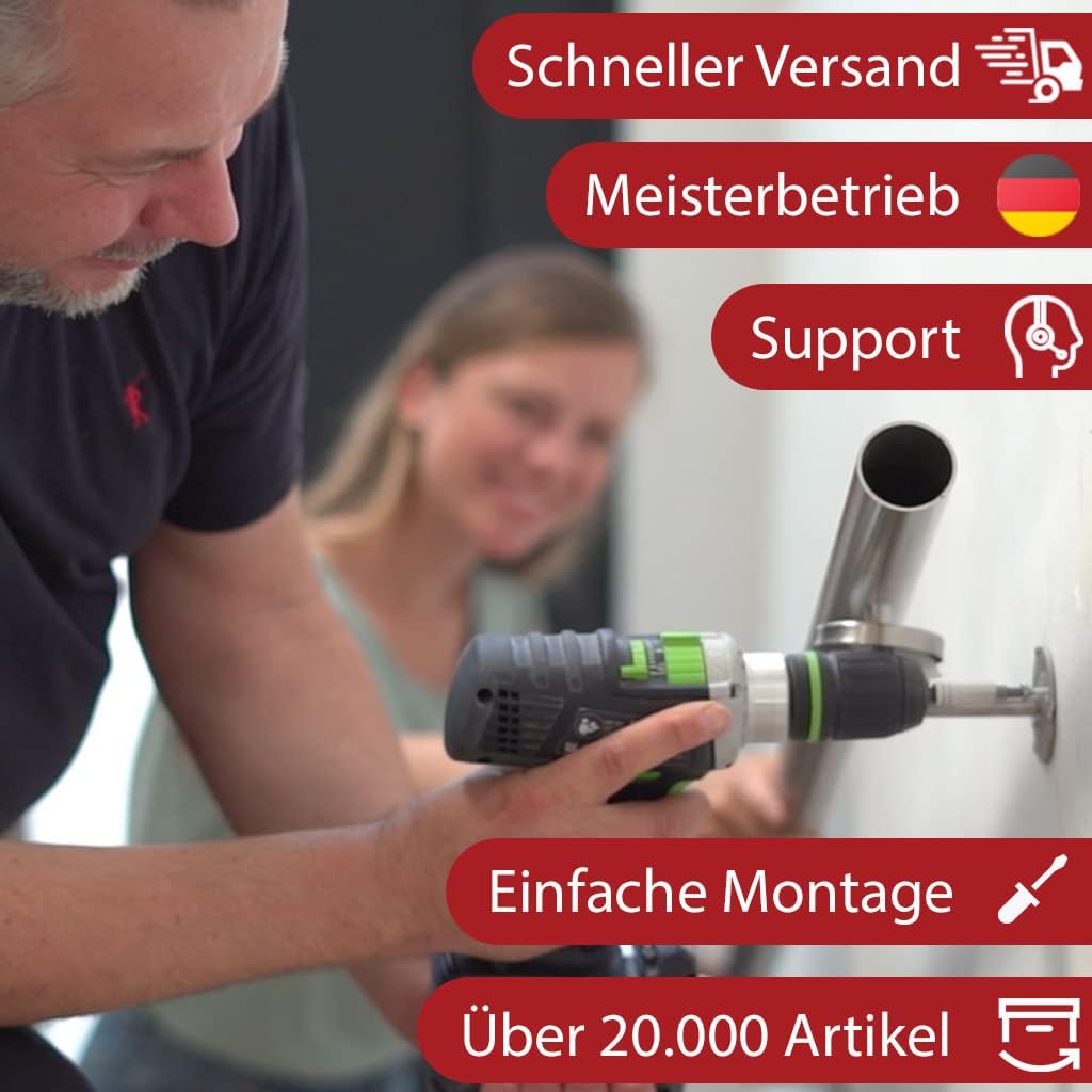 TIBU Handlauf Schwarz pulverbeschichtet V2A Edelstahl Geländer innen aussen wetterfest beständig 250