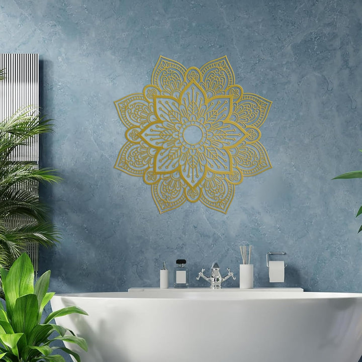 Resama Grosses Metall Rundes Mandala Wanddekor, Einzigartige Lotusblume Wanddekoration für Wohnzimme