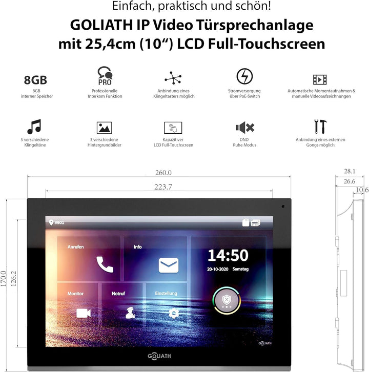 Goliath Hybrid | IP | Full-HD Video Türsprechanlage | App | 1-Fam | 1 x Full-Touchscreen 10" | Alumi