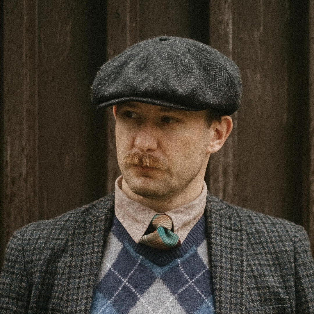 Sterkowski Peaky Style | Harris Tweed Schiebermütze für Herren | Warm Komfortabel Schirmmütze 54 Sch