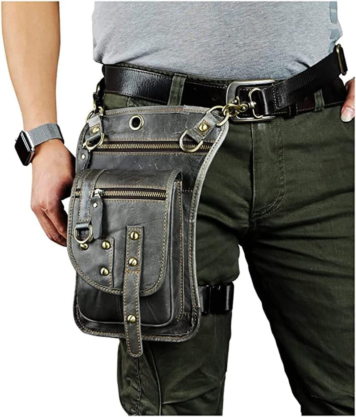 Le'aokuu Herren Echtes Leder Tasche Hüfttasche Gürteltasche Drop Leg Thigh Bag Hip Fanny Bum Belt We