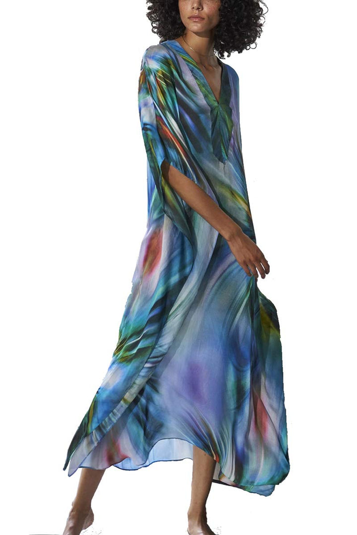 YouKD Damen Sommer Bohemian Lang Kaftan Ethnisches Muster Maxikleid Beach Bikini Cover Ups Sunblocke