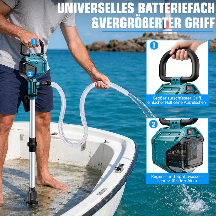 Akku Regenfasspumpe kompatibel mit Makita 18V, 3600 L/h, 10m Förderhöhe | Bürstenlos Motor, mit Gart