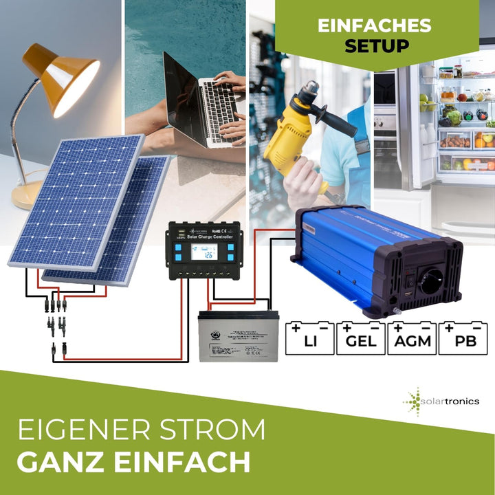 solartronics Spannungswandler FS1000DR 12V 1000 Watt Reiner Sinus BLAU Inverter Wechselrichter
