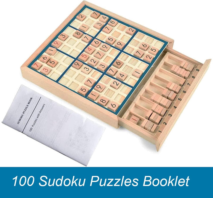 BOHS Sudoku-Brettspiel aus Holz mit Schublade – mit Buch mit 100 Sudoku-Rätseln für Erwachsene – Den