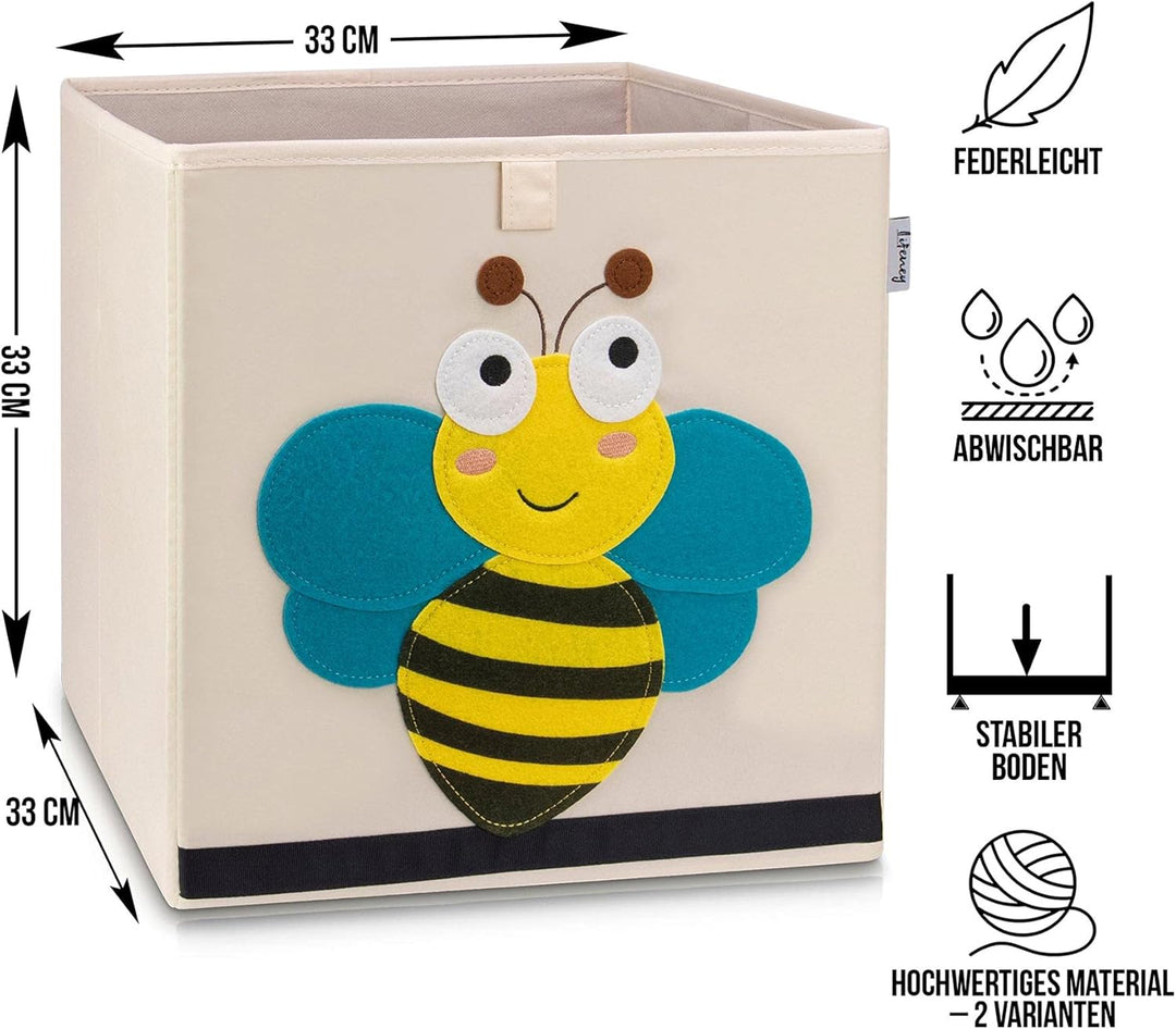 LIFENEY Aufbewahrungsbox im 3er Set Hund, Biene und Schwein I Dreierpack Spielzeugbox mit Tiermotiv