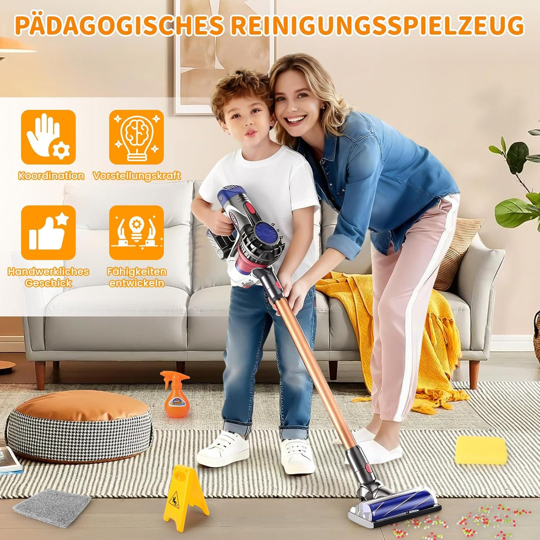 Spielzeug Staubsauger für Kinder, 3-in-1 Staubsauger Spielzeug Set, Realistischer Kinderstaubsauger