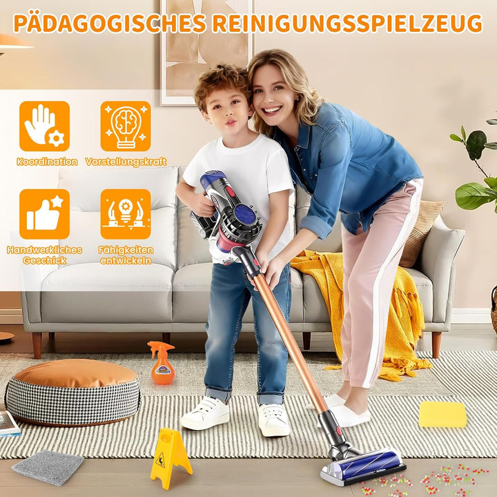 Spielzeug Staubsauger für Kinder, 3-in-1 Staubsauger Spielzeug Set, Realistischer Kinderstaubsauger