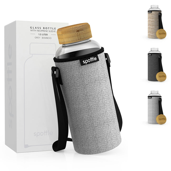 spottle Glasflasche 1,5 liter - Trinkflasche Glas 1 5 l mit Bambus-Deckel - Glass bottle - Wasserfla
