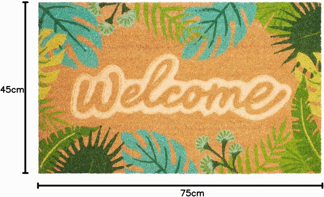 BRUBAKER 3D Fussmatte für Aussen und Innen - Welcome mit grünen Blättern - 45 x 75 cm Schmutzfangmat
