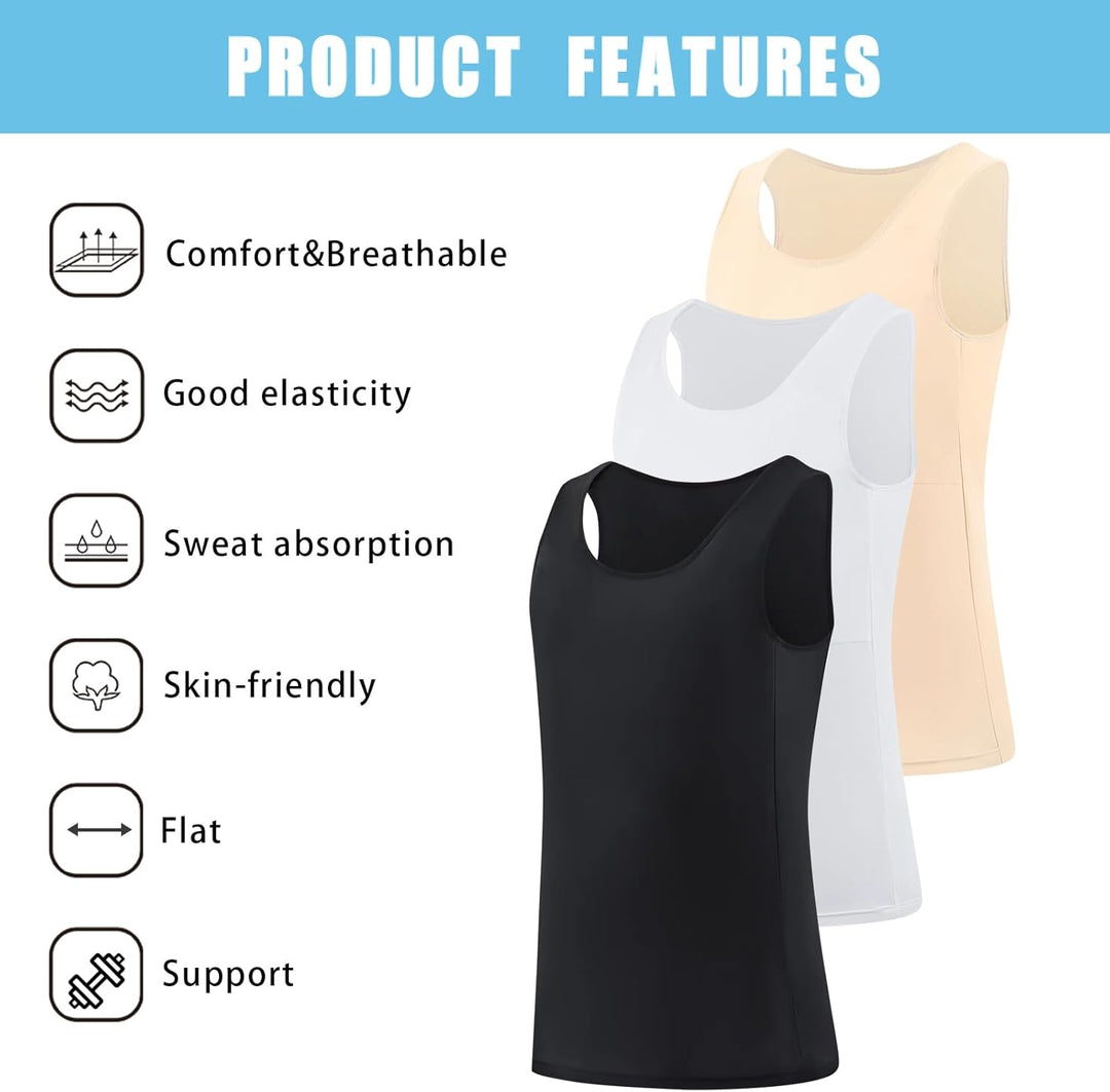 XUJI Transgender FTM Trans Atmungsaktive Halb Brust binder XL Tank-schwarz, XL Tank-schwarz