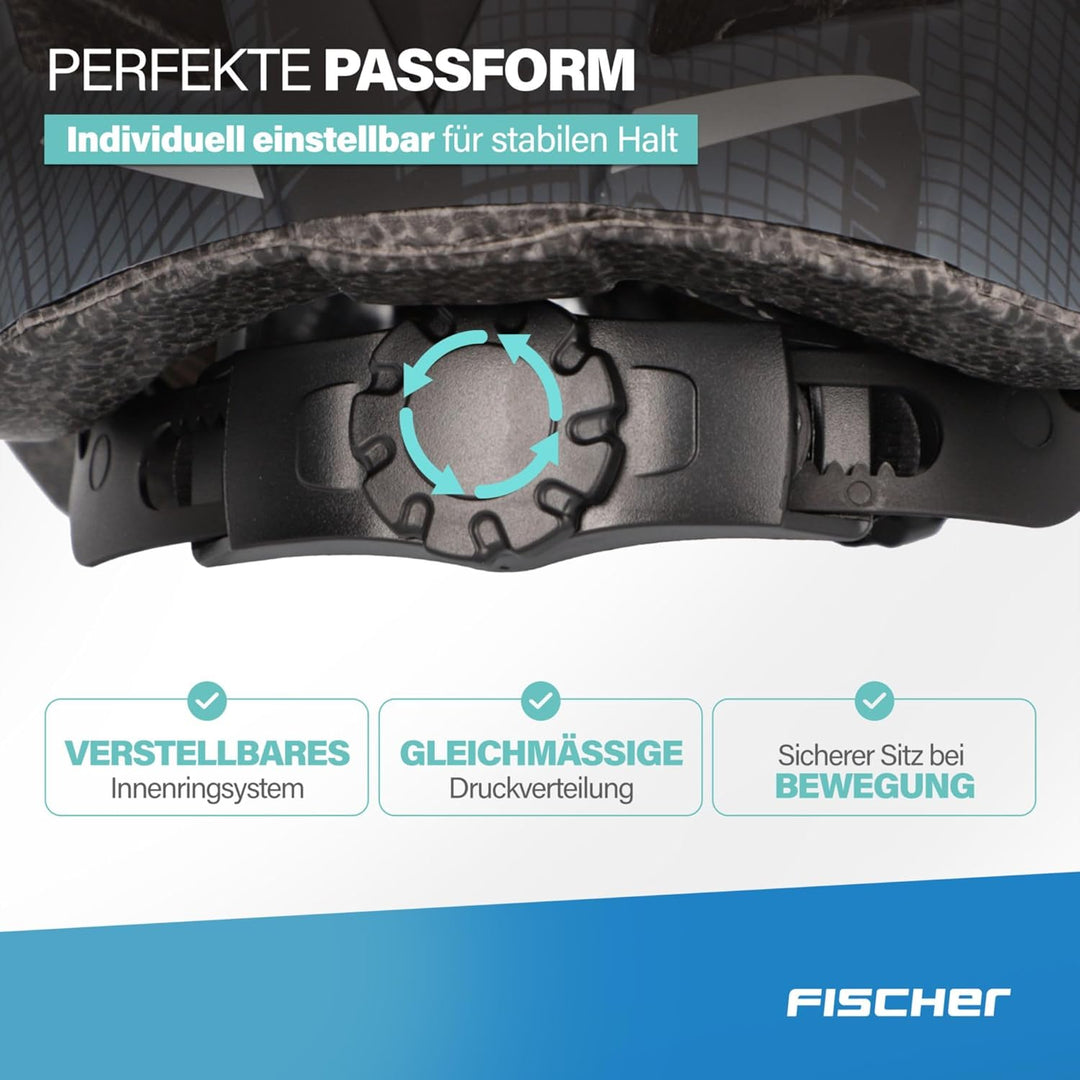Fischer Erwachsene Fahrradhelm, Radhelm, Cityhelm Urban Plus, S/M oder L/XL, mit integriertem LED-Rü