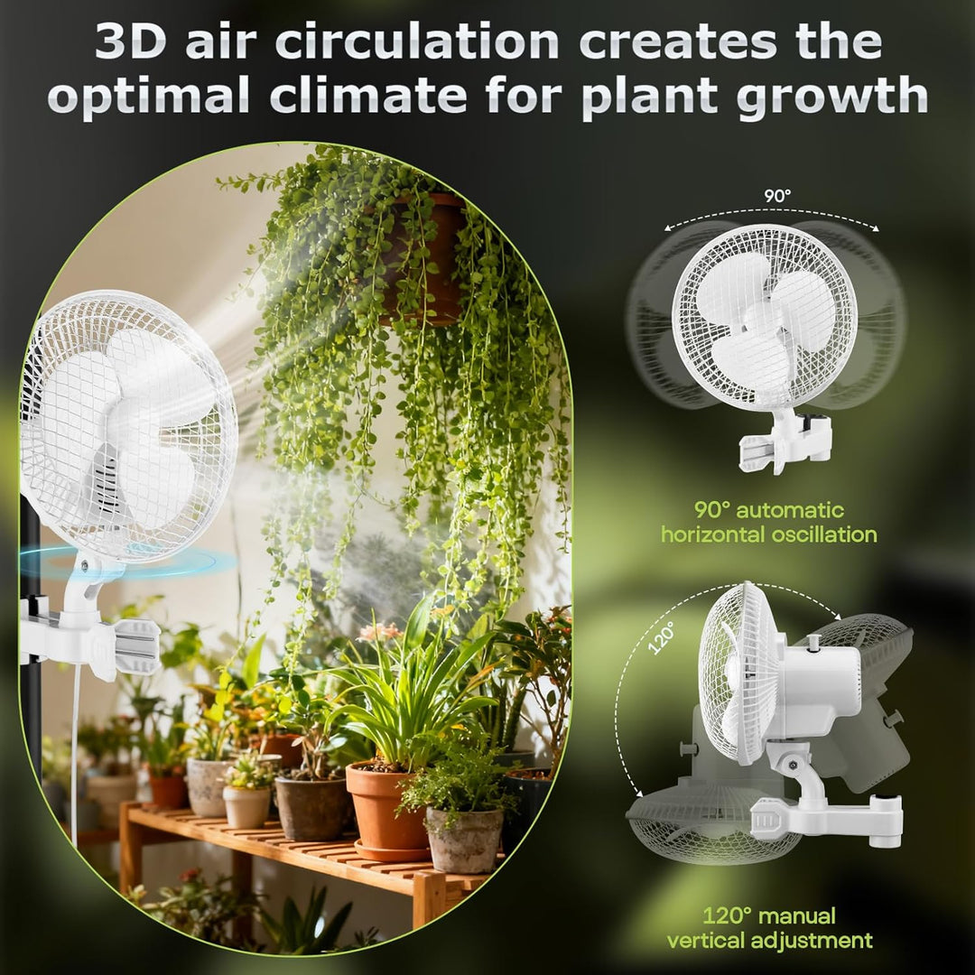Grow Ventilator mit Clip, 20W Oszillierender Lüfter mit 2-Geschwindigkeiten, 1.5m Kabel, 20cm Durchm