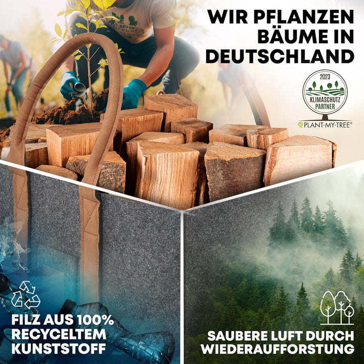OAKAGE® Einkaufstaschen Faltbar [2er Set] Filztaschen Shopper Holzkorb für Kaminholz Gross Kaminholz