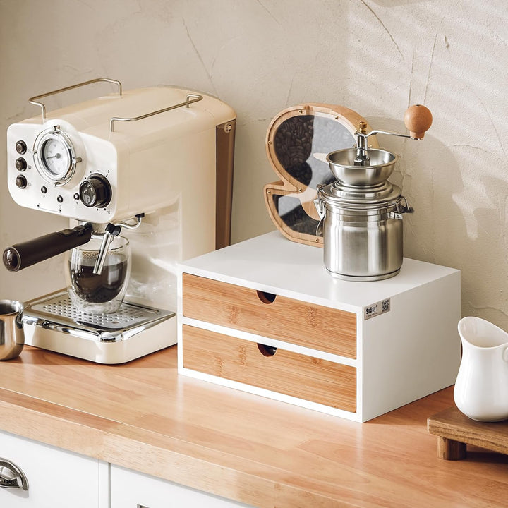 SoBuy® FRG180-WN Kaffeekapsel Box aus MDF und Bambus Kapselspender Kapselständer mit 2 Schubladen Au