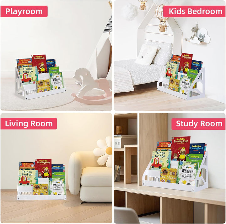 Metall Bücherregal Kinder, 3-stufiges Montessori Kinderregal, Kleines Bücherregal für Kinderzimmer,