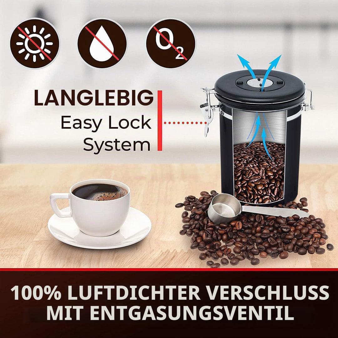 Miepls Kaffeedose aus Edelstahl, Vakuumdicht 1,8L, Speichert Kaffee frisch