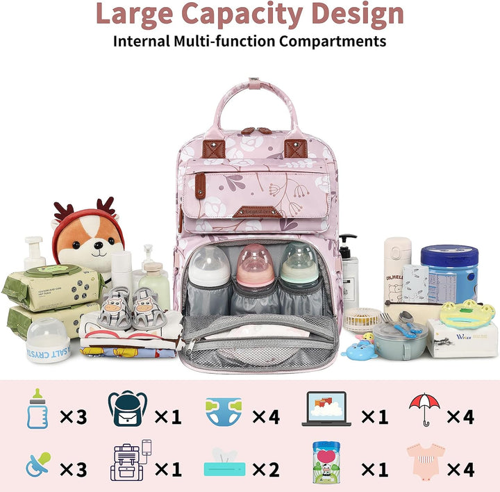 Legestori Diaper Bag Backpack, Baby Girl Diaper Bag with Insulated Pockets and Stroller Straps L-pin