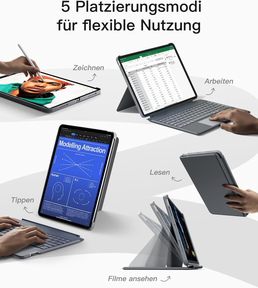 Inateck Tastatur Hülle Kompatibel mit iPad Air 13 Zoll (2024),ipad Pro 12.9 Zoll 6/5/4/3 Gen, Hoch-/