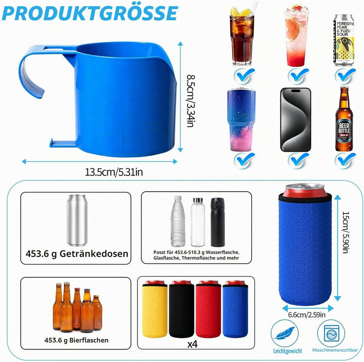 Pool Getränkehalter Set mit 4 Haltern und 4 Bierkühler Getränkehalter Pool zum Einhängen am Poolrand