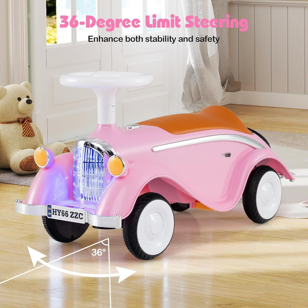GOPLUS Kinder Rutschauto, Retro Classic Schiebeauto, Kinder Rutschfahrzeug mit Lenkrad, Hupe, LED-Sc