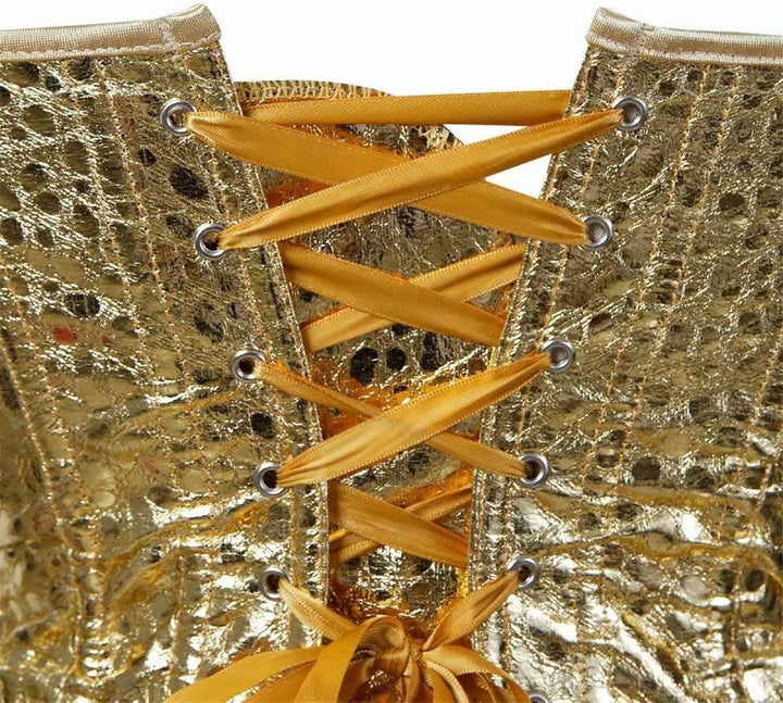 Josamogre Leder Korsett Corset Top Damen Kunstleder Corsage Gothic Reissverschluss Sexy XXS Gold, XX