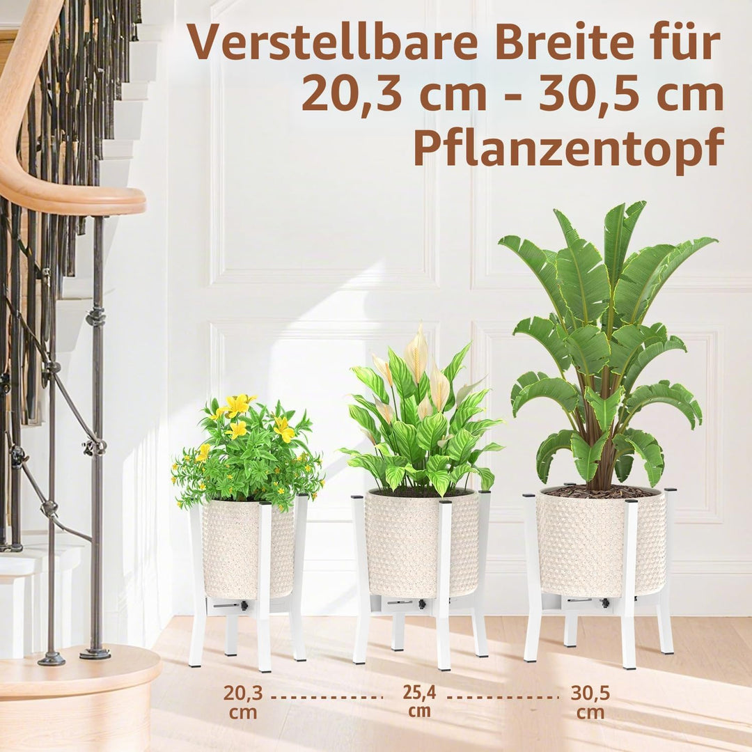 VASZOLA Weiss Verstellbarer Pflanzenständer für Einzelne Grosse Pflanzgefässe im Innen und Aussenber