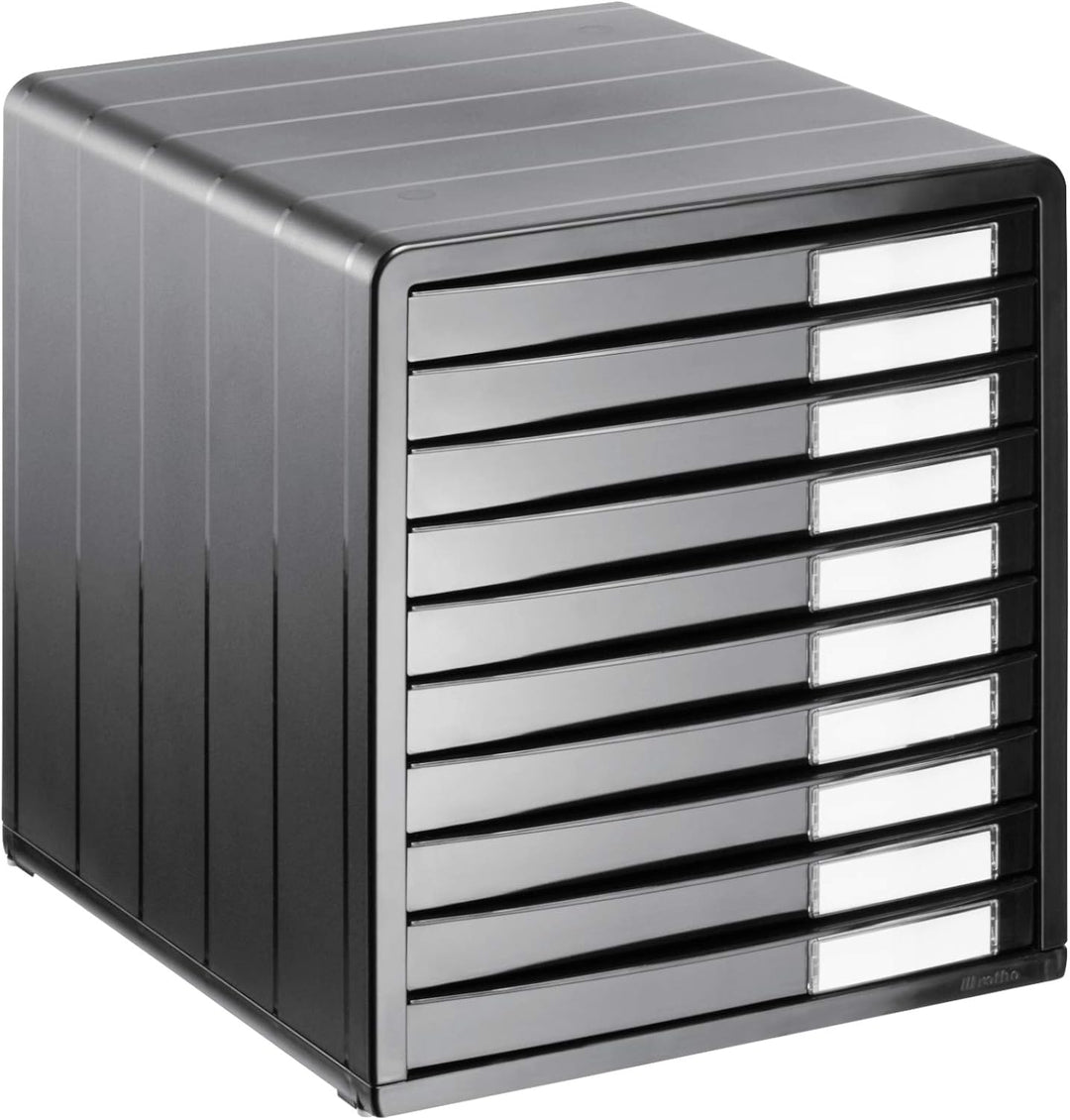Rotho Timeless Schubladenbox / Bürobox mit 10 Schüben, Kunststoff (PS) BPA-frei, anthrazit, (34.5 x