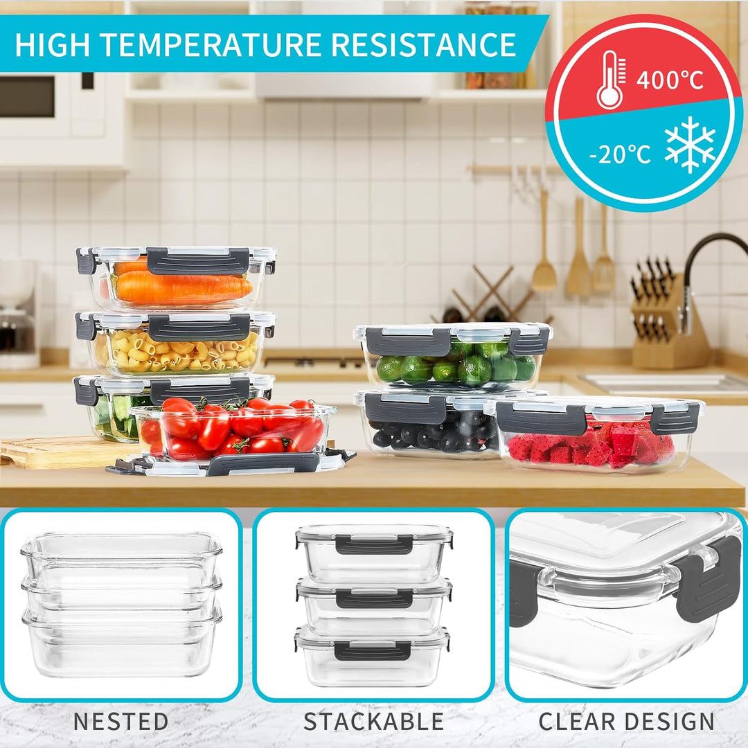 Skroam Glas-Frischhaltedosen 20 Stück 640ml [10 Behälter + 10 Deckel] - Meal Prep Boxen für Lebensmi