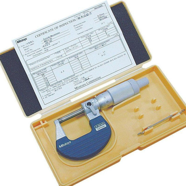 Mitutoyo MIT102-707 Ratschen-Trommel-Messschraube mit 0,001 mm Skalierung, 0–25 mm Bereich