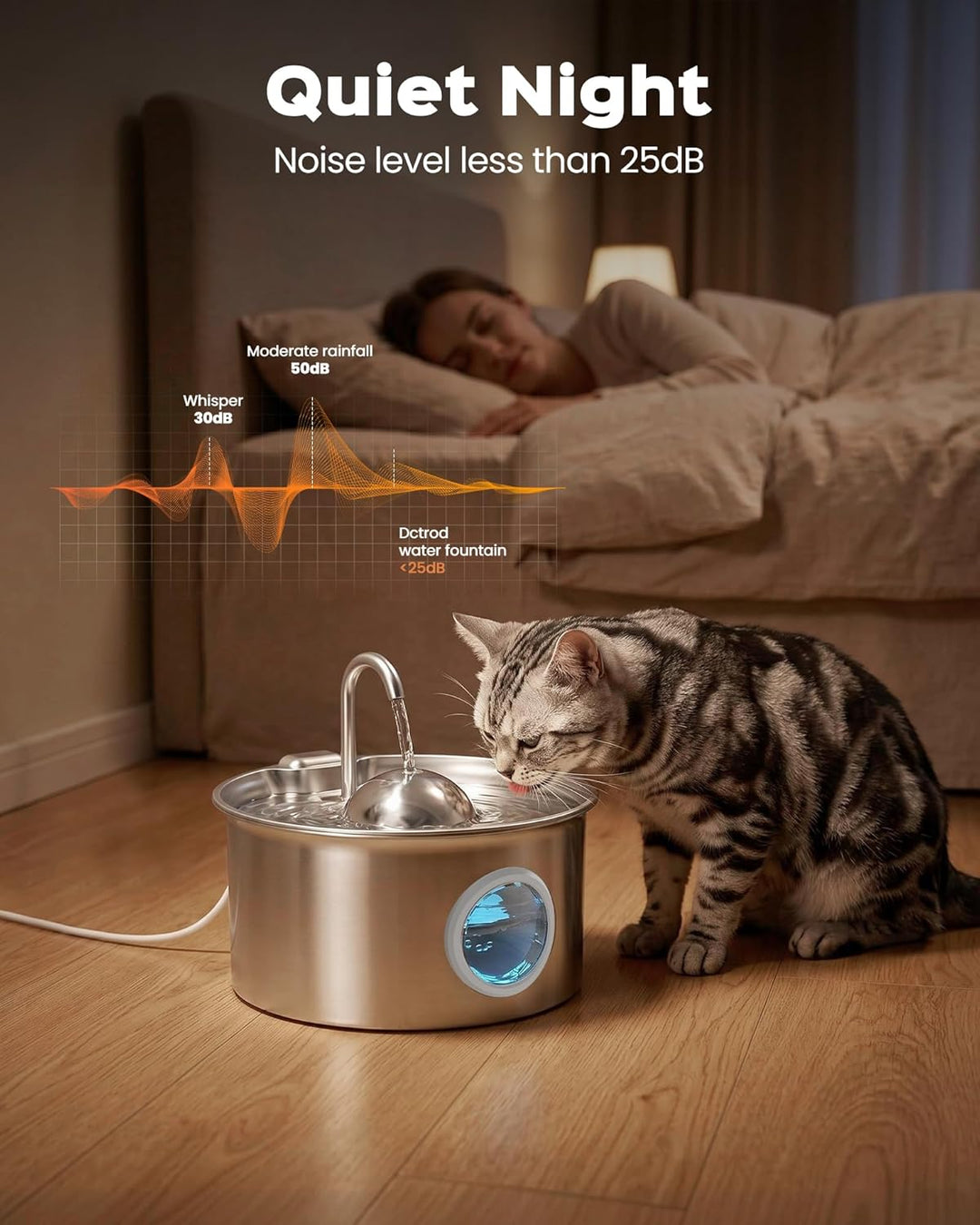 Trinkbrunnen für Katze Edelstahl Katzen Wasserbrunnen: Katzenbrunnen für Katzen Automatic - 2.6L Kat