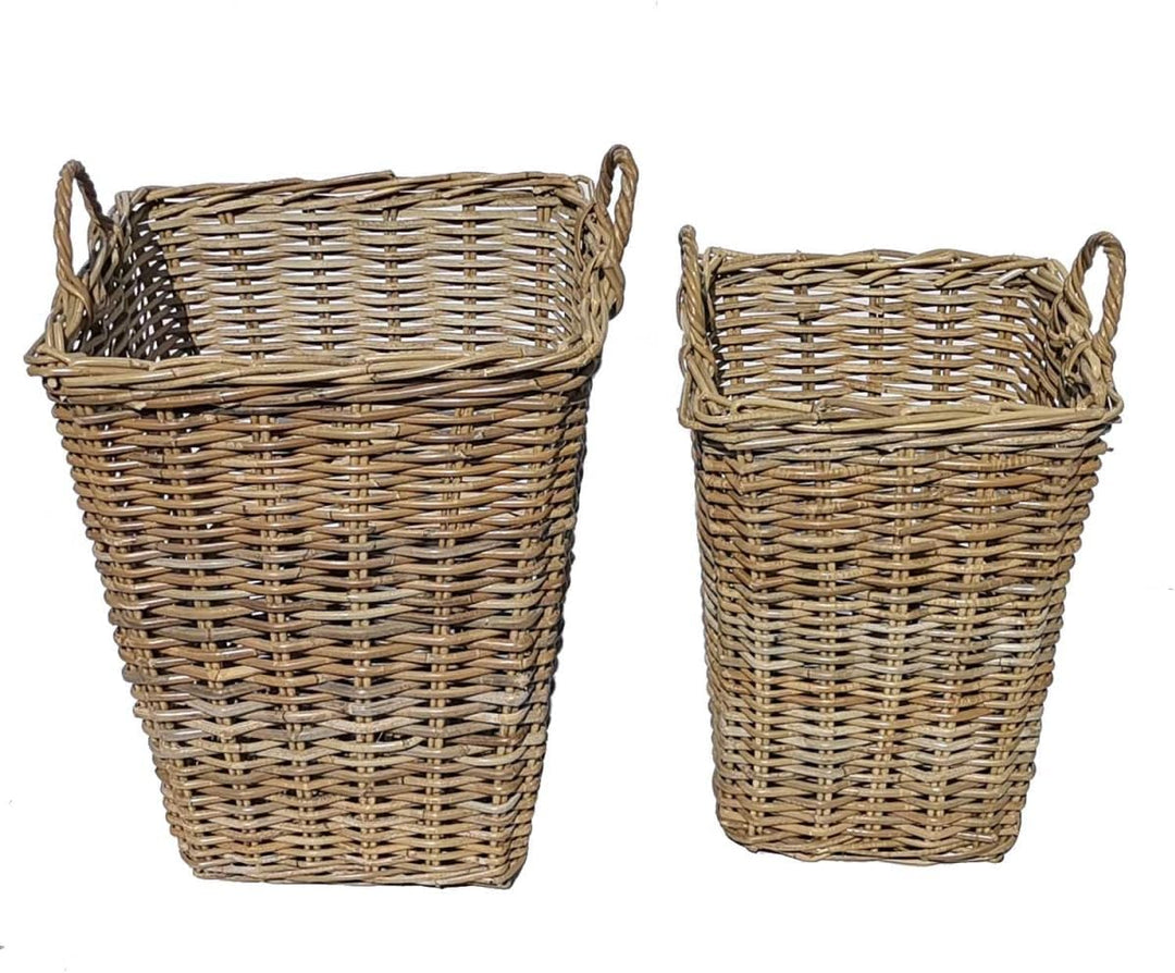 Rattan Korb MATERA 2er Set mit Henkel eckig aus Natur-Rattan geflochten | rustikal Weidenkorb Flecht
