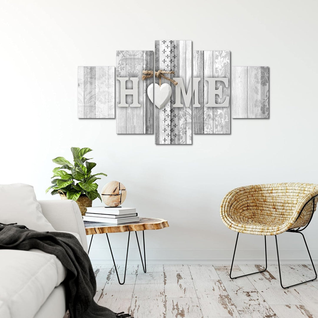 Runa Art Bild Wohnzimmer Home Holzoptik 5 Teilig Landhausstil Schwarz Weiss Wandbilder auf Vlies Lei