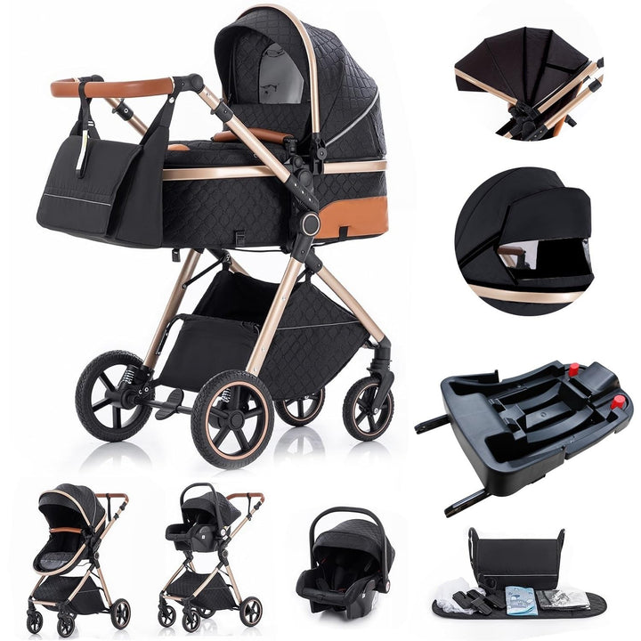 Gcarebb 3 in 1 Kinderwagen Reisesystem Mit Isofix Base, Buggy Mit Auto Babyschale, Mit Höhenverstell
