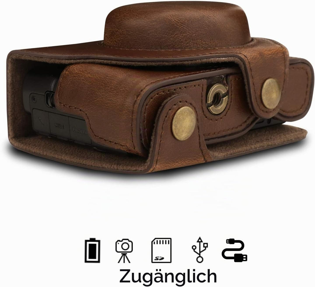 MegaGear MG1731 Ever Ready Leder Kameratasche mit Trageriemen kompatibel mit Sony Cyber-Shot DSC-RX1