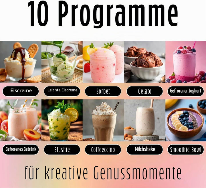 GOURMETmaxx SmoothUp Eismaschine 800 Watt | Eismaschine 10 Programme inkl. Mix-in-Funktion | Eiscrem