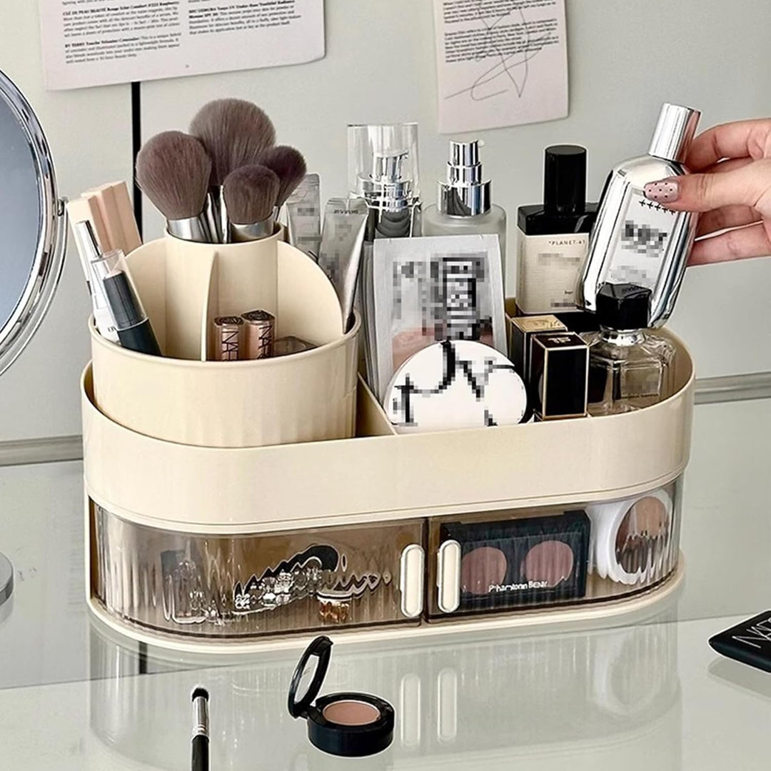 Makeup Organizer mit 1 Schubladen Kosmetik Organizer Drehbar und Fach mit 360° Drehendem Make up Pin