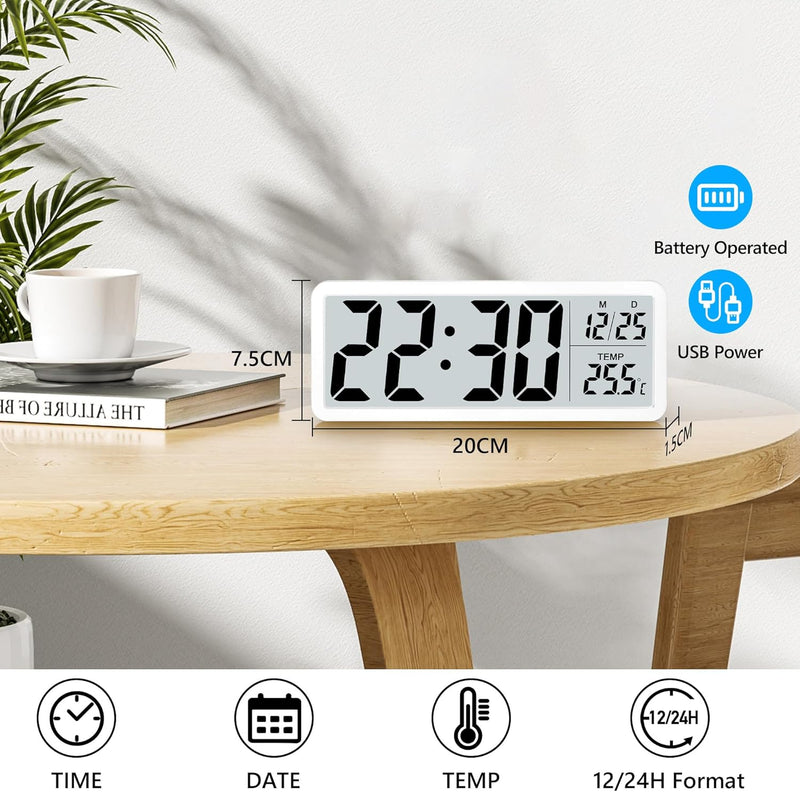 Sukeen Digitale Wanduhr batteriebetrieben, Wanduhr Digitaluhr mit grossen Ziffern, Temperatur, 12/24