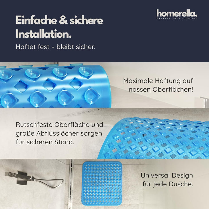 homerella© Duschmatte rutschfest 53x53cm, INKL. AUFHÄNGUNG, Antirutschmatte Dusche, schimmelresisten