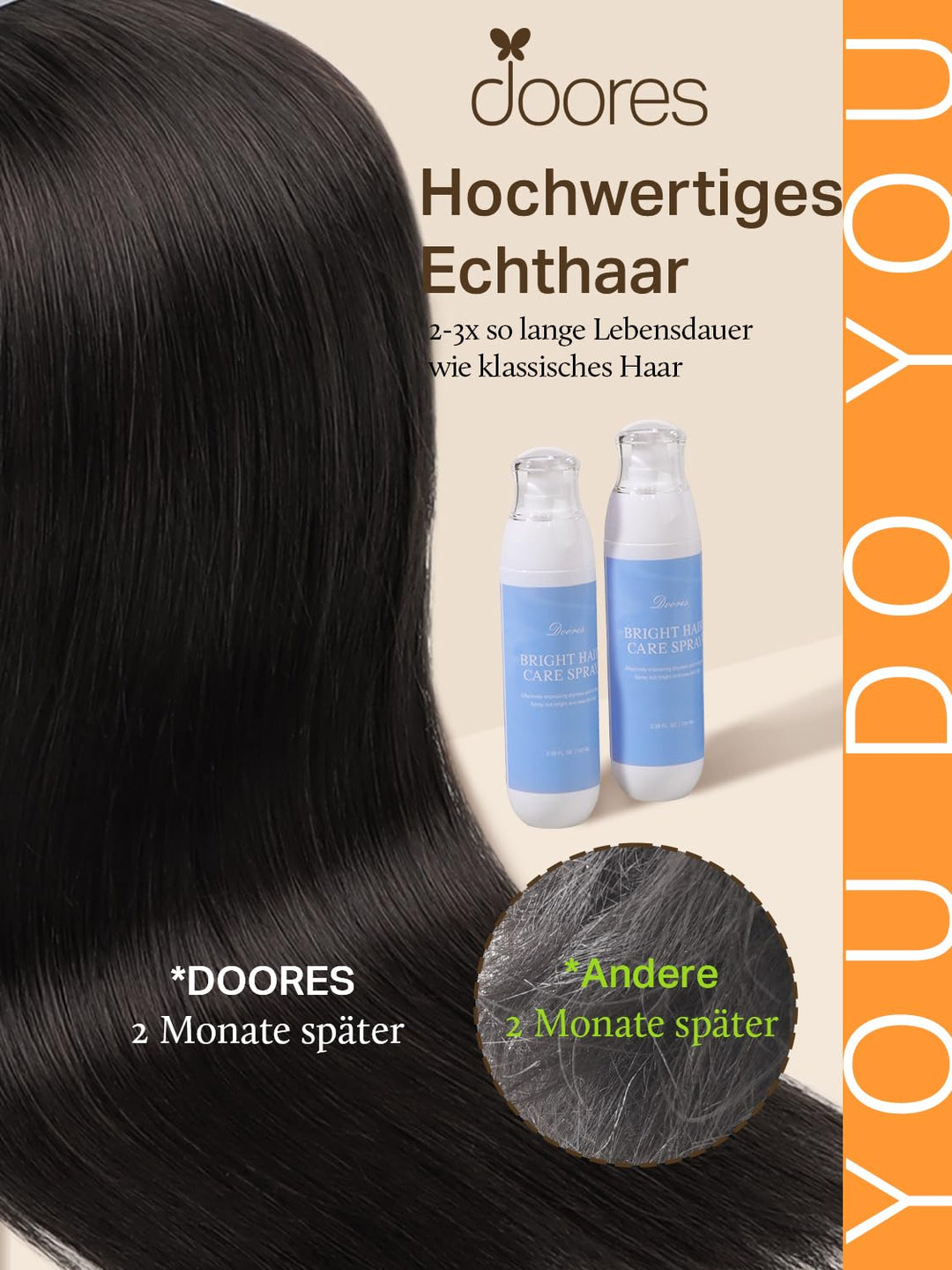 DOORES Haarverlängerungen zum Einkleben, Echthaar, glatt, Remy-Echthaar, 25,4 cm, 30 g, 20 Stück, Du