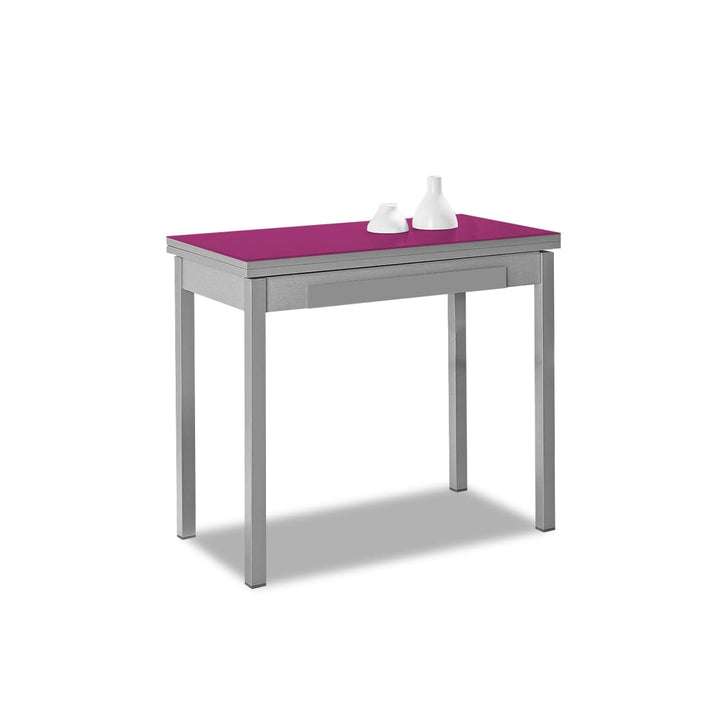 ASTIMESA - Küchentisch mit Schublade - Tisch mit Glasplatte in Aubergine - Minimalistisch - Gestell