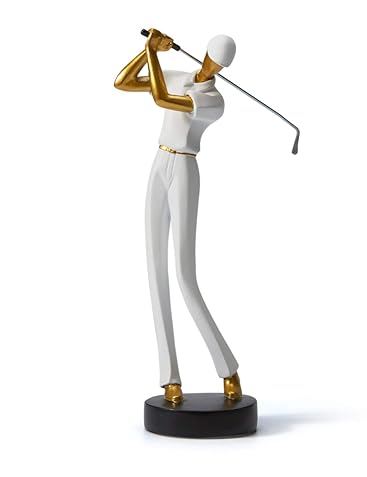 Amoy-Art Golfer Figuren Statue Modern Dekor Skulptur Wohnzimmer Kunst Golfspieler Arts Polyresin Wei