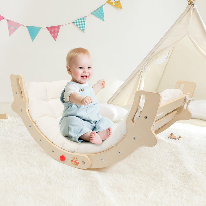 Kletterbogen 2-in-1 Montessori Bogenwippe mit Kissen – Kletterspielzeug für Kleinkinder, Sensoriktis