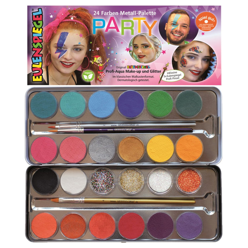 Eulenspiegel 224212 - Schminkpalette Party, im Metalletui, mit 24 Farben, Schminkset Metall-Schminkp