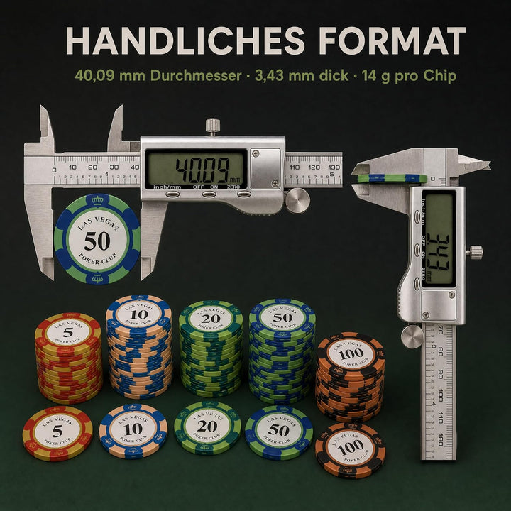 Pokerchip-Set mit 100 Tonchips mit Nennwert, geeignet für Blackjack und Casinospiele, 20 Chips pro N