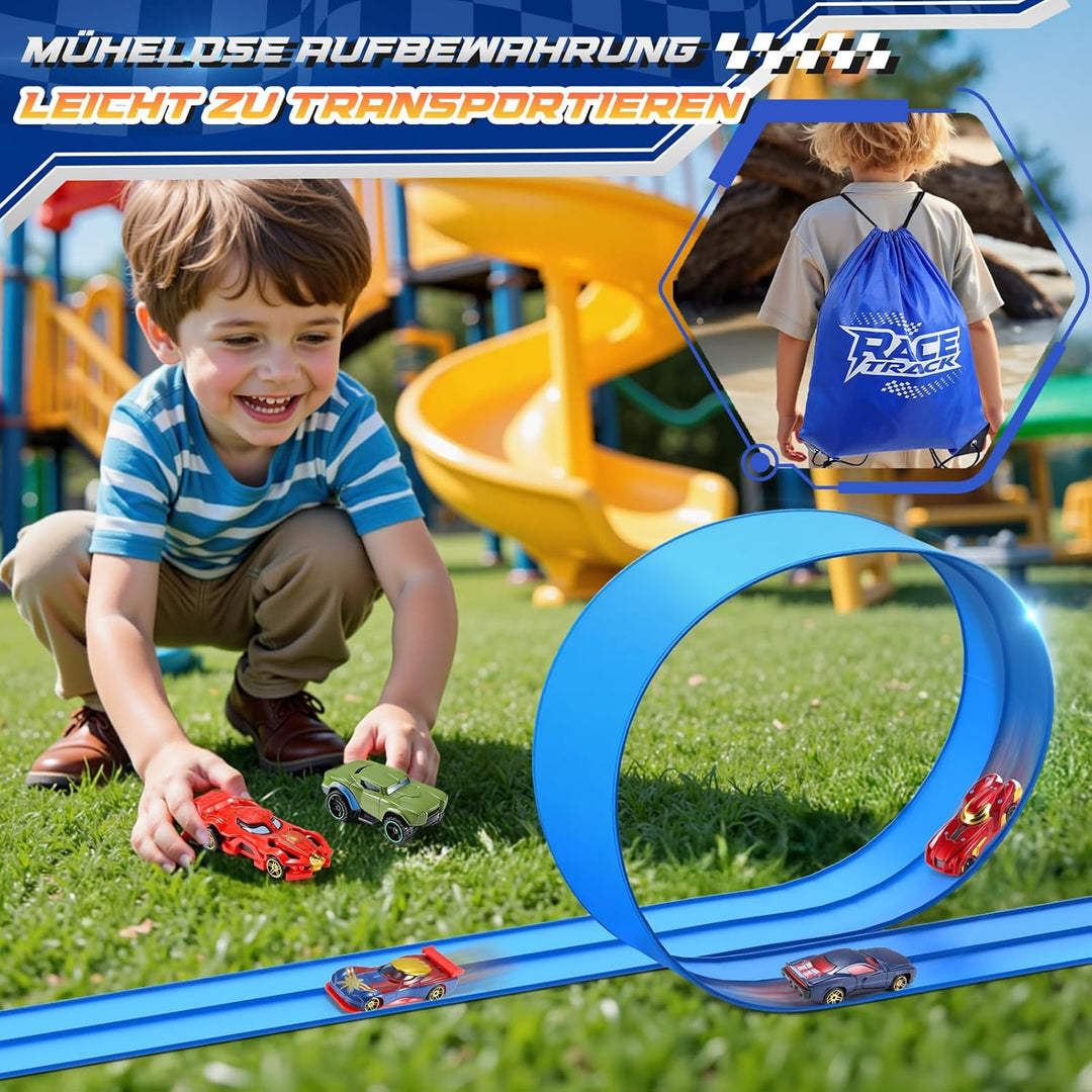 Flexible Rennbahn Kinder, Geschenk Junge 3 4 5 6 7 8 Jahre Rennstrecke Auto Spielzeug ab 3-8 Jahre J