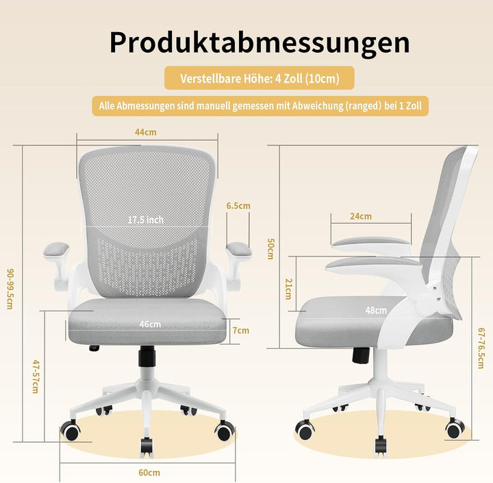 naspaluro Ergonomischer Bürostuhl, Schreibtischstuhl mit 90° Klappbaren Armlehnen, Einzigartige Lend